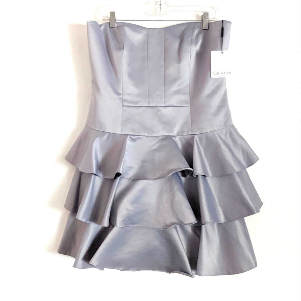 CALVIN KLEIN Women's Silver Ruffle Mini Dress 12